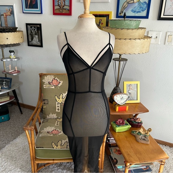 SOLD Retro Dress Sheer Slip Wiggle Black S M 1950s 50s Style Pinup Rockabilly - Picture 3 of 7